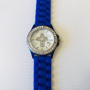 Geneva Women's Watch Blue Silicone Christian Cross New Battery